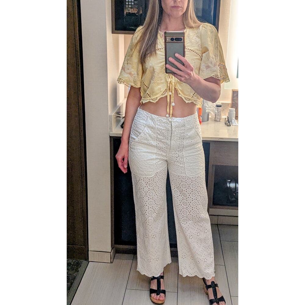 VERONICA BEARD White 100% Cotton Lace Eyelet Scalloped Cuff Riggs Pants Size 8 - Picture 14 of 14